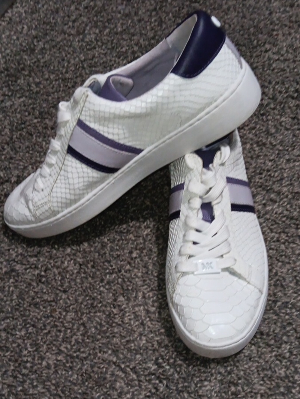 MICHAEL Michael Kors White Sneakers with Purple Stripe Accents